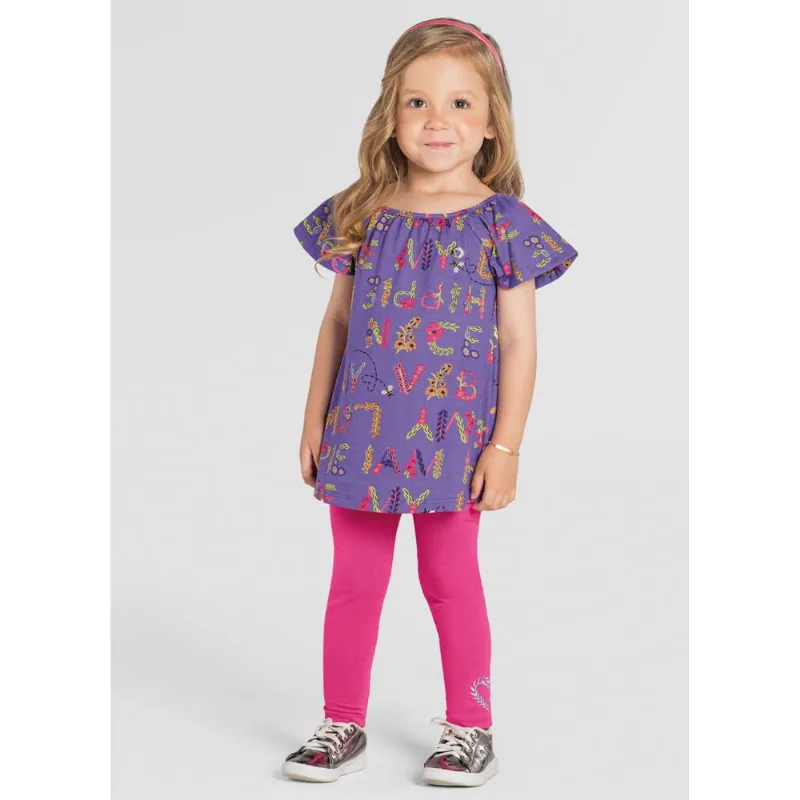 Conjunto infantil menina flores Brandili Lilás 2