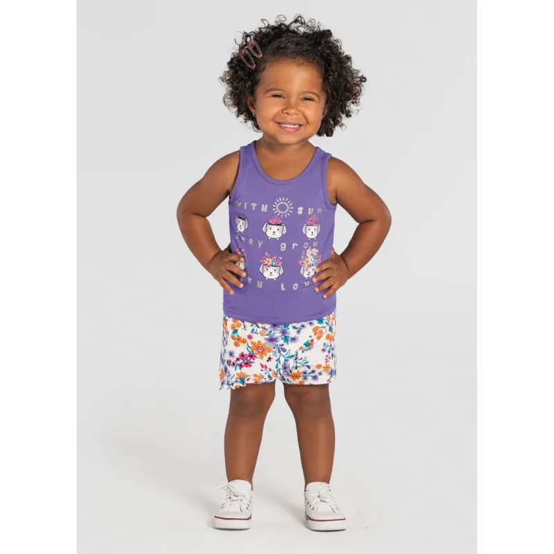 Conjunto infantil menina flores Brandili Lilás 1