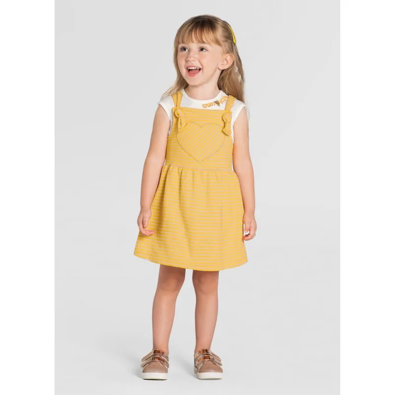 Salopete e blusa infantil menina com listras Brandili 3
