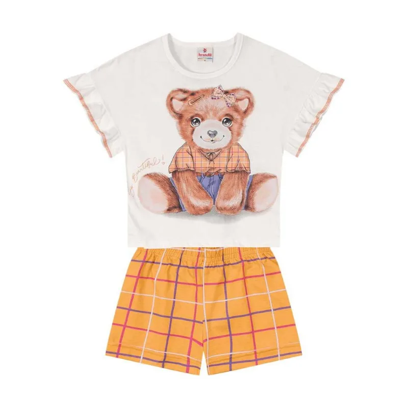 Conjunto infantil menina ursinho Brandili Natural 4