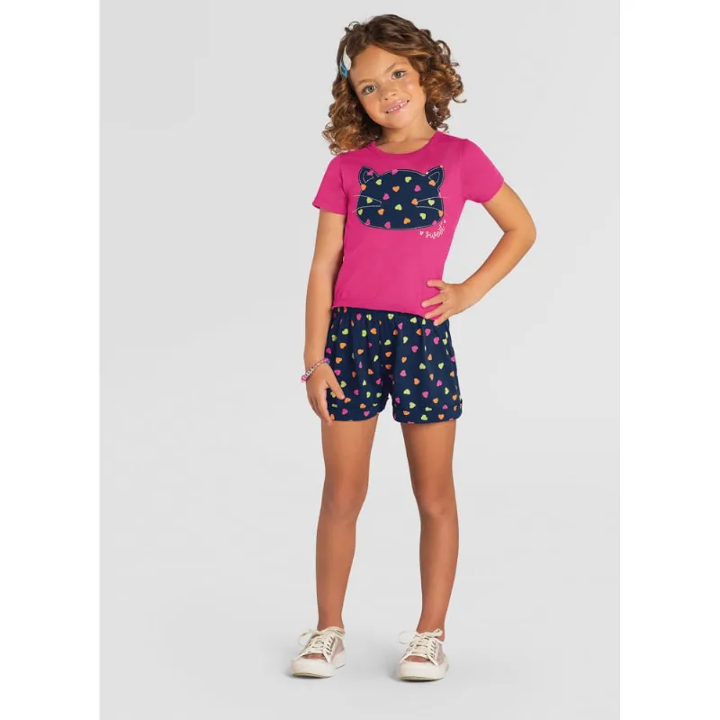 Conjunto infantil menina corações Brandili Rosa 4