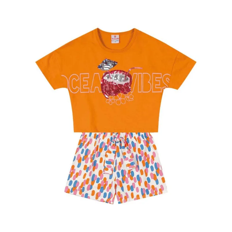 Conjunto infantil menina praia Brandili Laranja 8