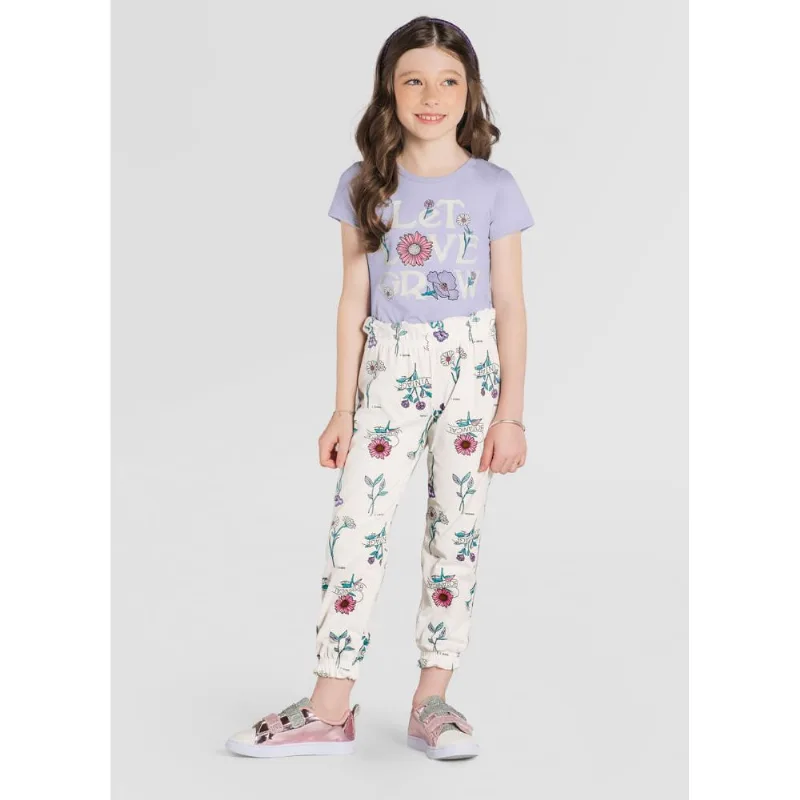 Conjunto infantil menina flores Brandili Lilás 6
