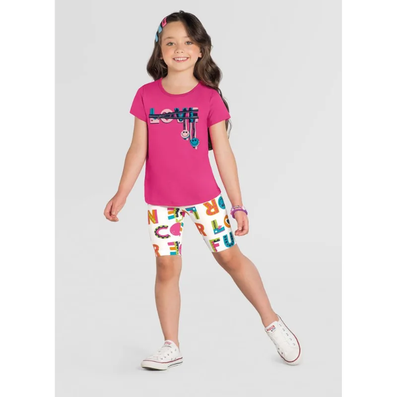 Conjunto infantil menina com estampa de smile Brandili Rosa 18