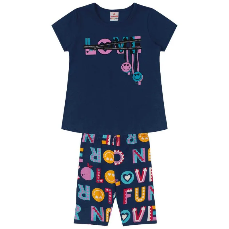 Conjunto infantil menina com estampa de smile Brandili Azul 18
