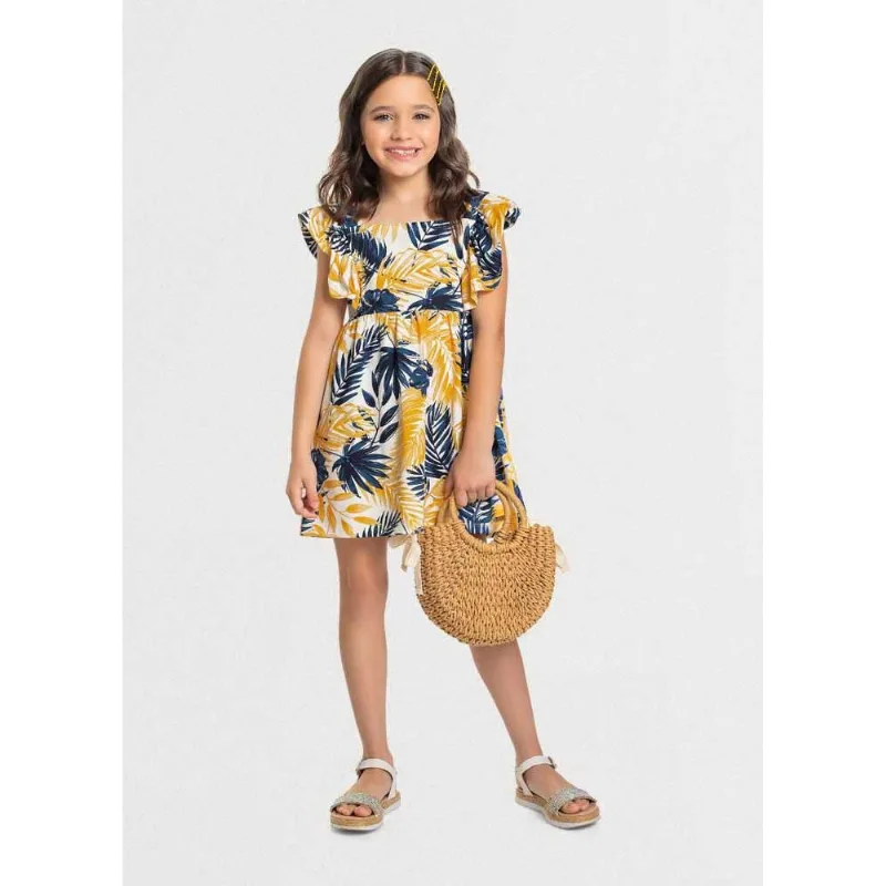Vestido infantil menina folhas Mundi Azul 6