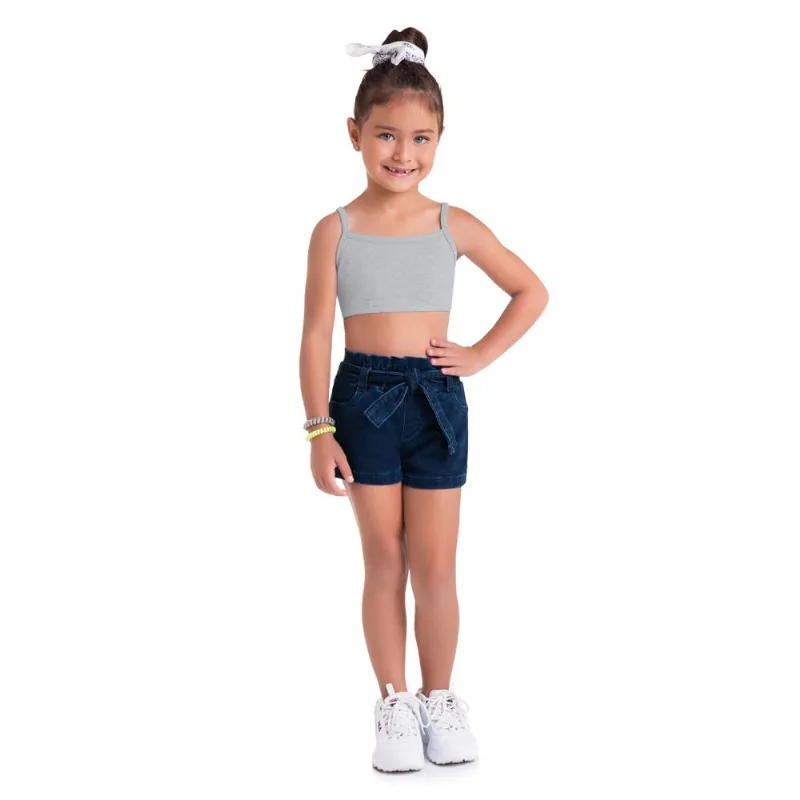 Top básico infantil menina em cotton Brandili Cinza 16