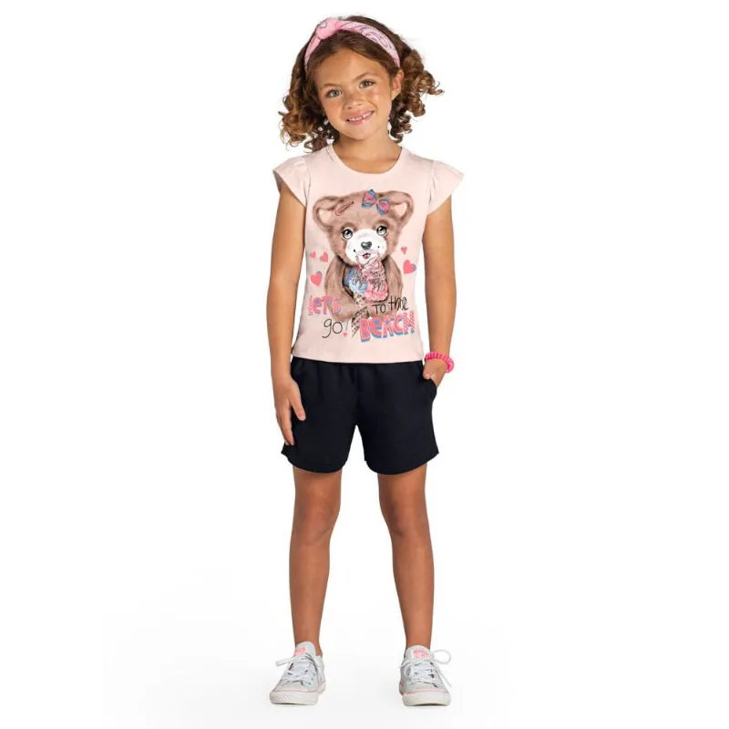 Shorts básico infantil menina de moletinho Brandili Preto 6