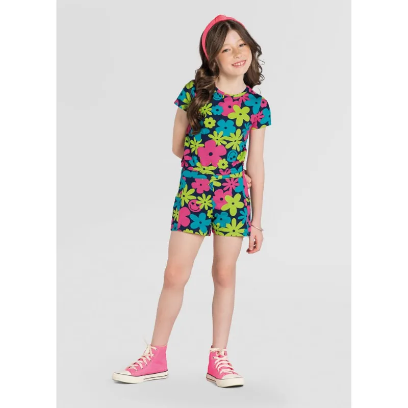 Conjunto infantil menina flores Brandili Azul 18