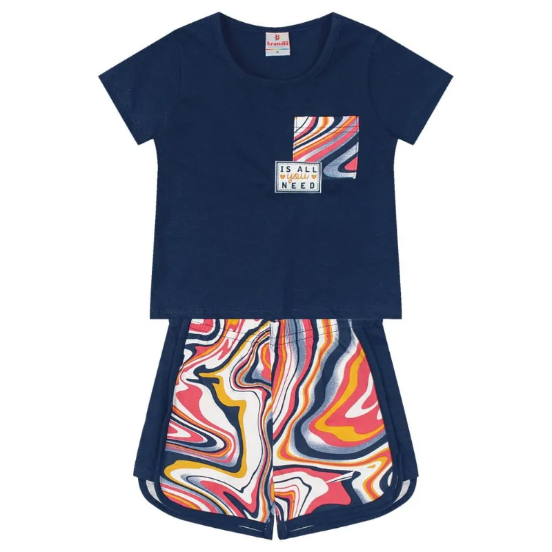 Conjunto infantil menina com estampa abstrata Brandili Azul 12