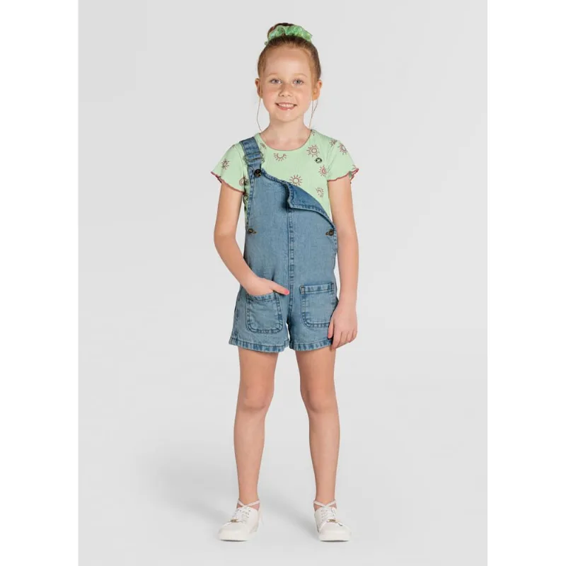 Jardineira jeans infantil menina super comfort Brandili Azul 16