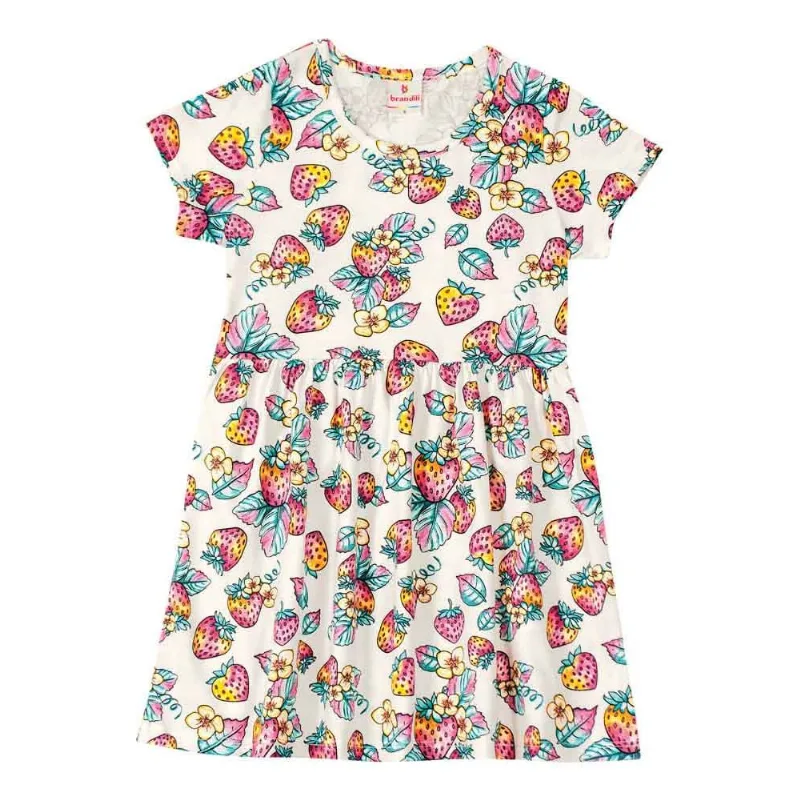Vestido infantil menina de morangos Brandili Natural 12