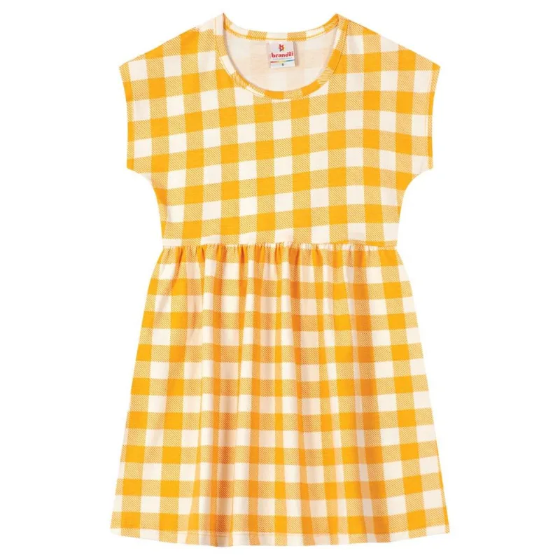 Vestido infantil menina em cotton xadrez Brandili Amarelo 8
