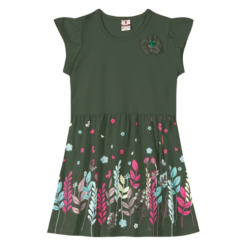 Vestido infantil menina de flores Brandili Verde 10