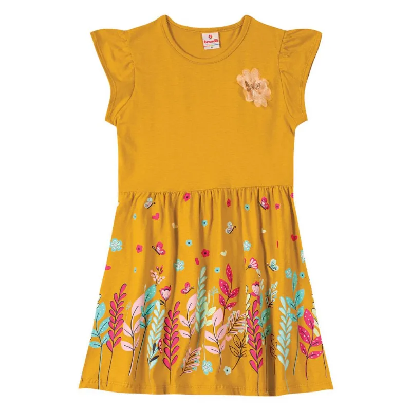 Vestido infantil menina de flores Brandili Amarelo 14