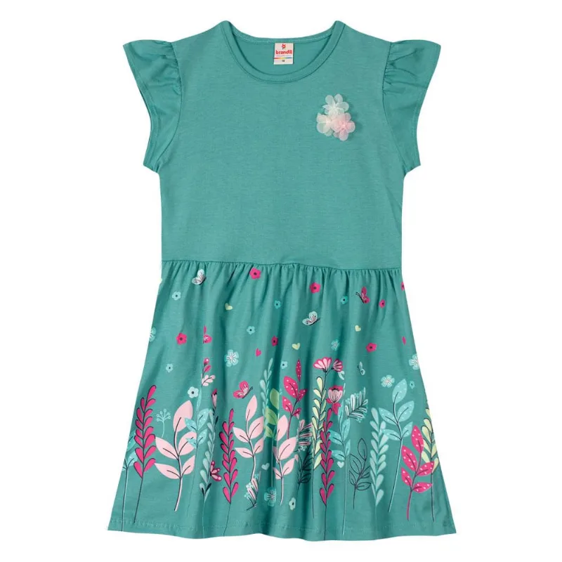 Vestido infantil menina de flores Brandili Verde 12