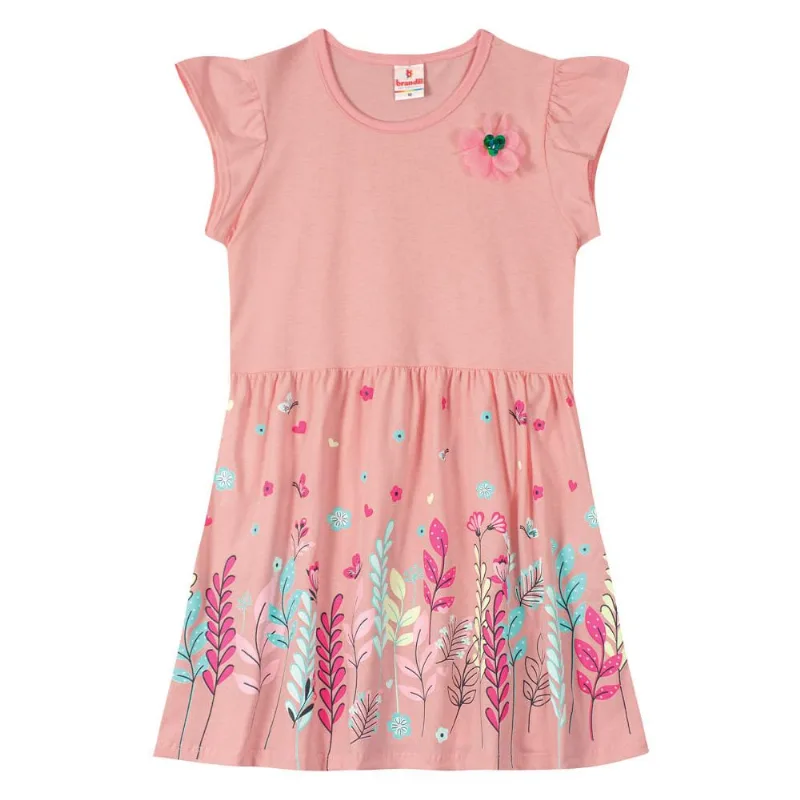 Vestido infantil menina de flores Brandili Rosa 14