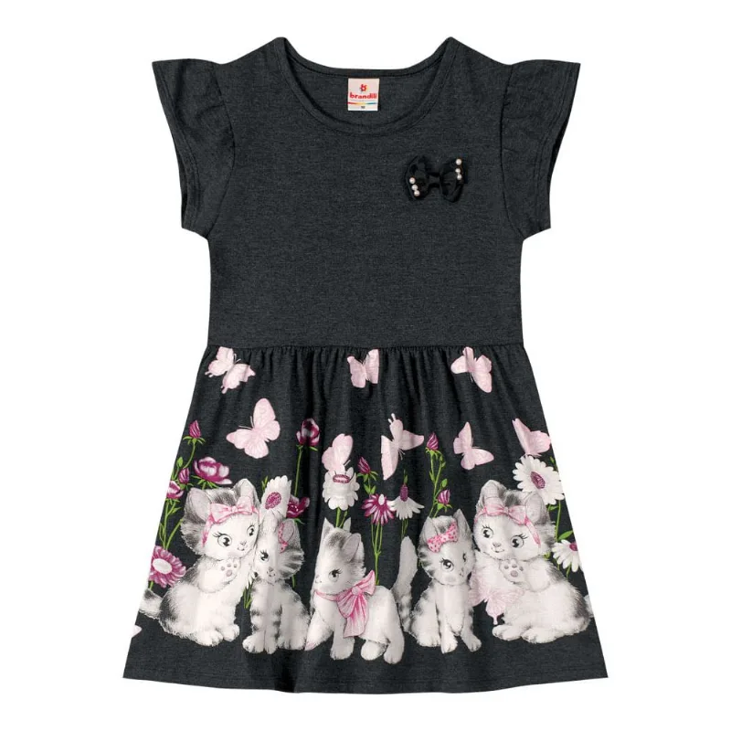 Vestido infantil menina de gatinhos Brandili Preto 10