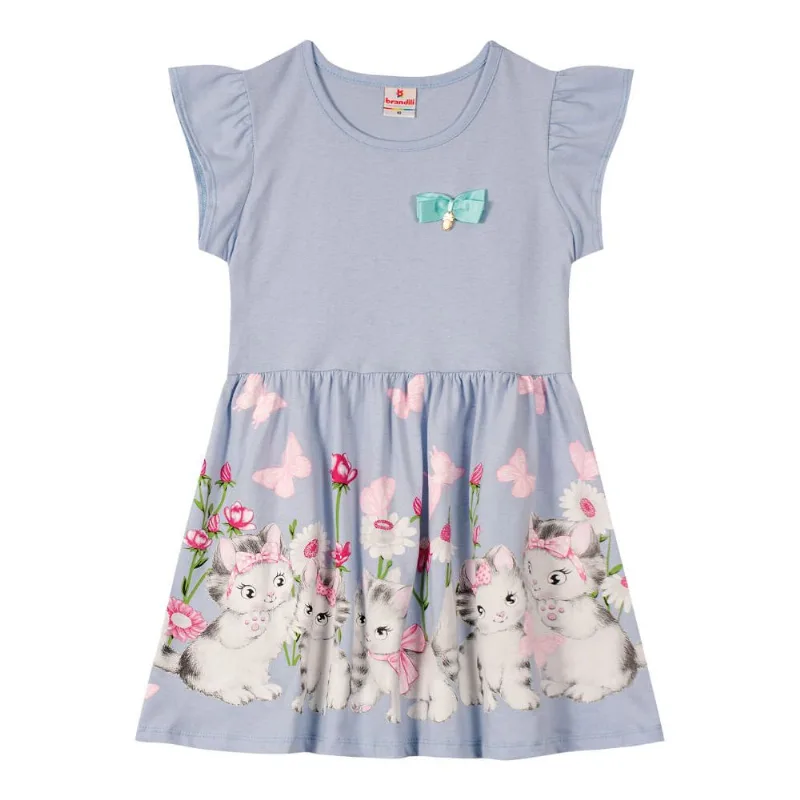 Vestido infantil menina de gatinhos Brandili Azul 12