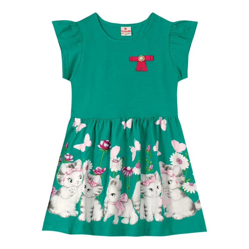 Vestido infantil menina de gatinhos Brandili Verde 14