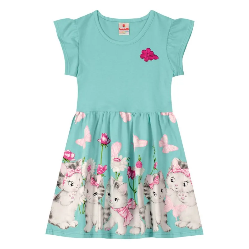 Vestido infantil menina de gatinhos Brandili Azul 8