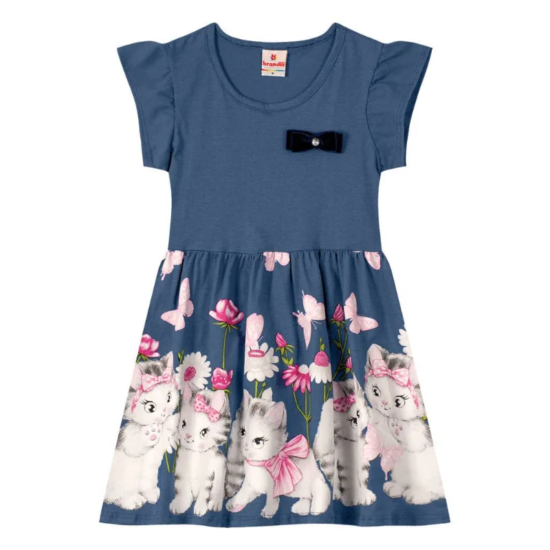 Vestido infantil menina de gatinhos Brandili Azul 6