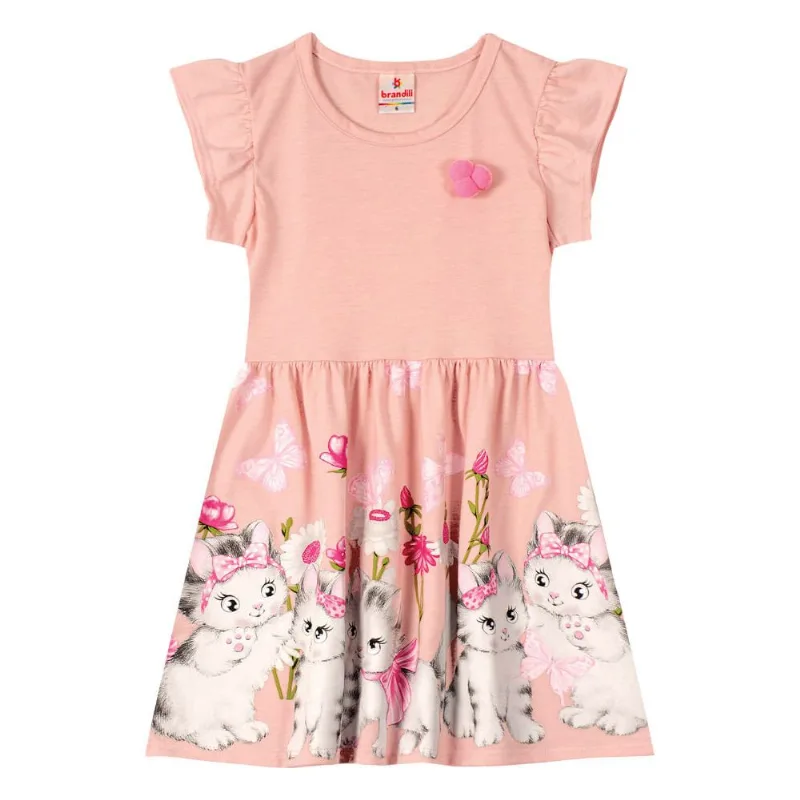 Vestido infantil menina de gatinhos Brandili Rosa 6