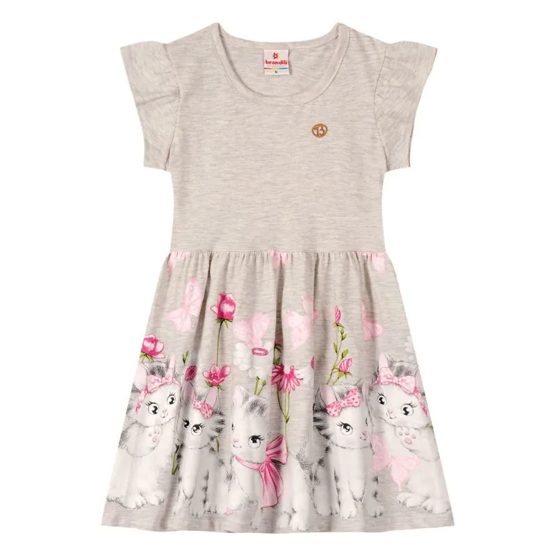 Vestido infantil menina de gatinhos Brandili Cinza 6