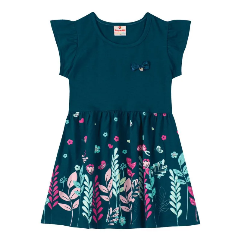 Vestido infantil menina de flores Brandili Azul 10