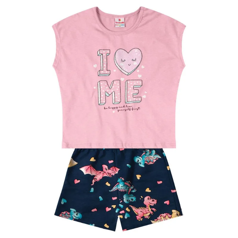 Conjunto infantil menina de corações Brandili Rosa 10