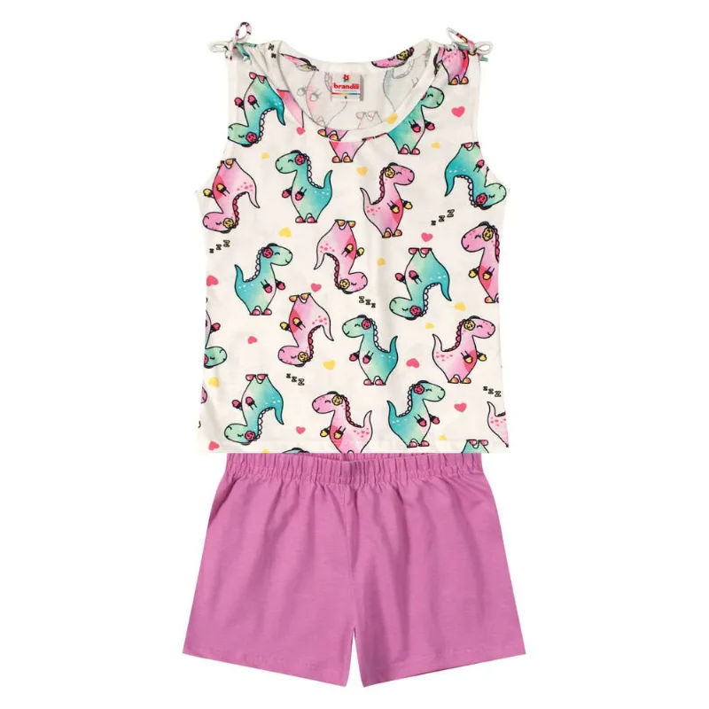 Conjunto infantil menina de dinossauro Brandili Natural 14