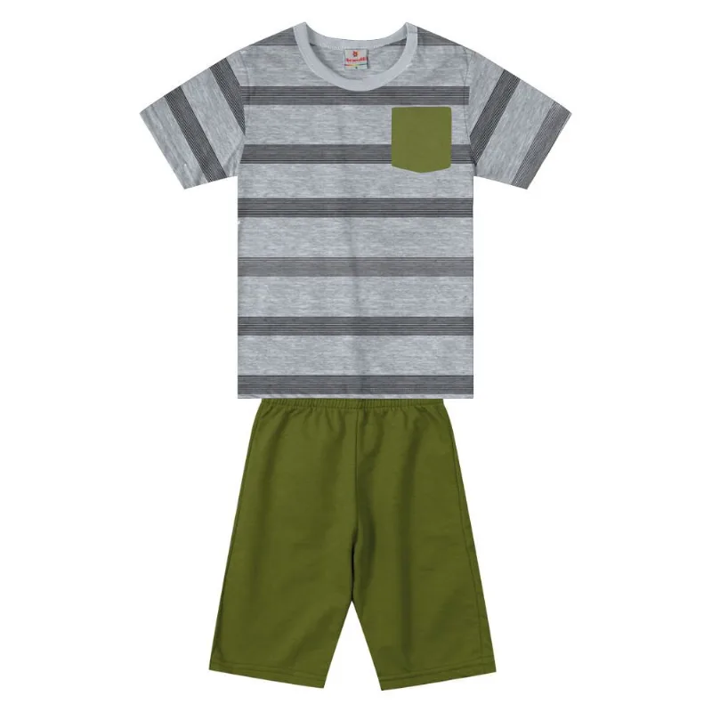 Conjunto infantil menino com listras Brandili Cinza 4