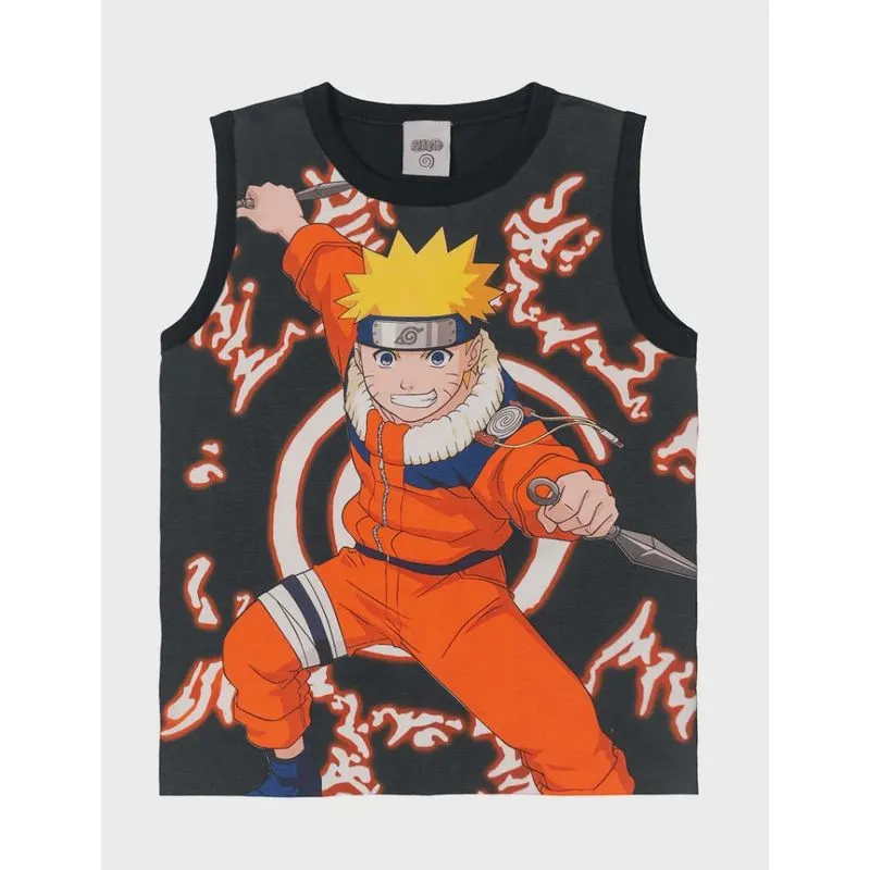 Camiseta Regata Infantil Naruto preta 6 ao 14 Brandili