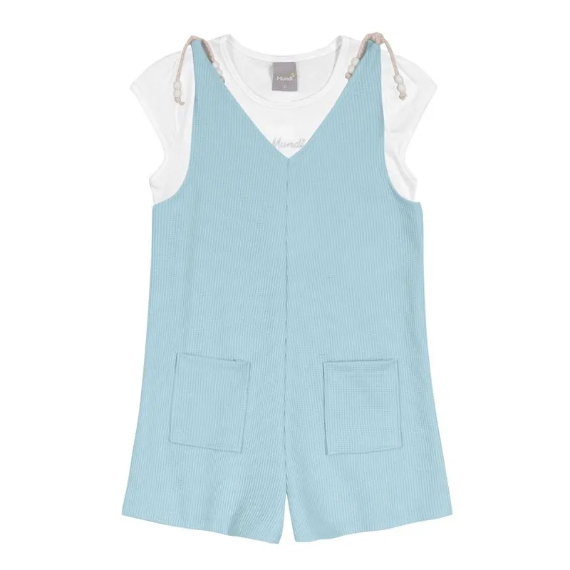 Jardineira com blusa em malha infantil menina Mundi - 4