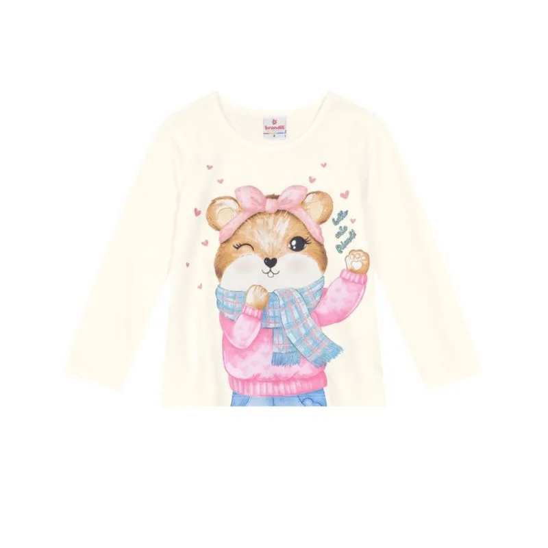 Blusa Brandili Infantil Inverno Menina Estampa de Hamster 1/3 - 55374-NATURAL 13-1