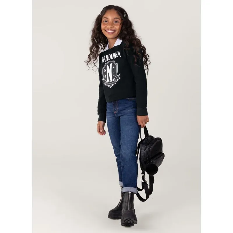 Blusão Moletom Wandinha Infantil Menina Brandili - 8