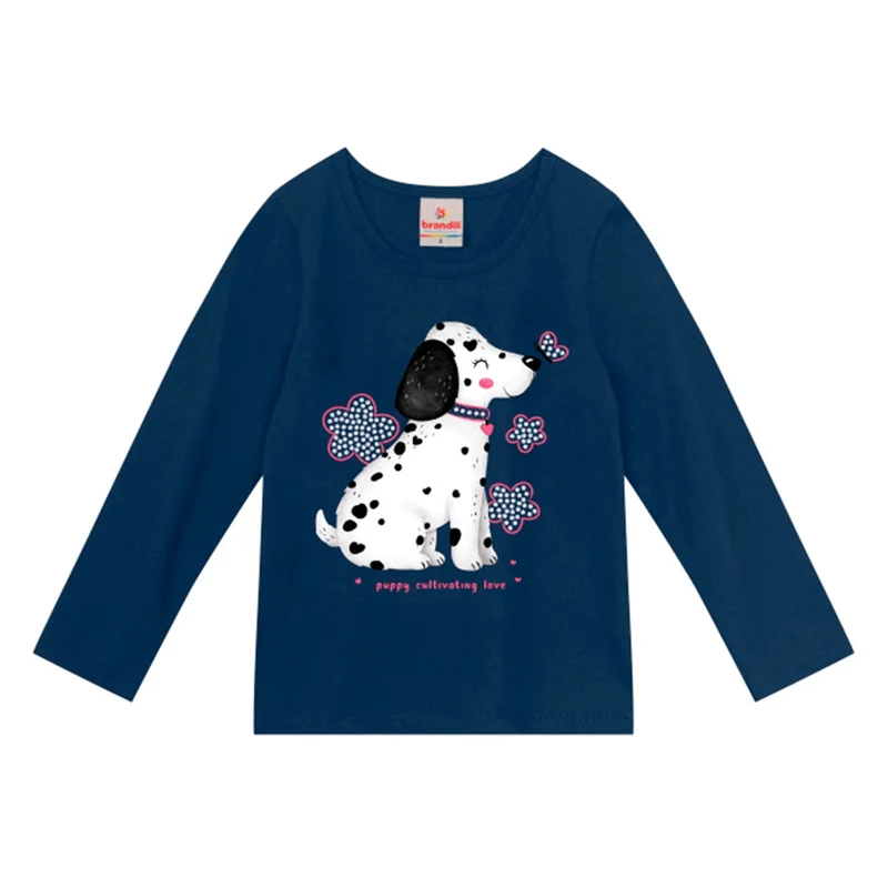 Blusinha Manga Longa Cachorrinha Marinho Brandili - Feminina 02 / Menina
