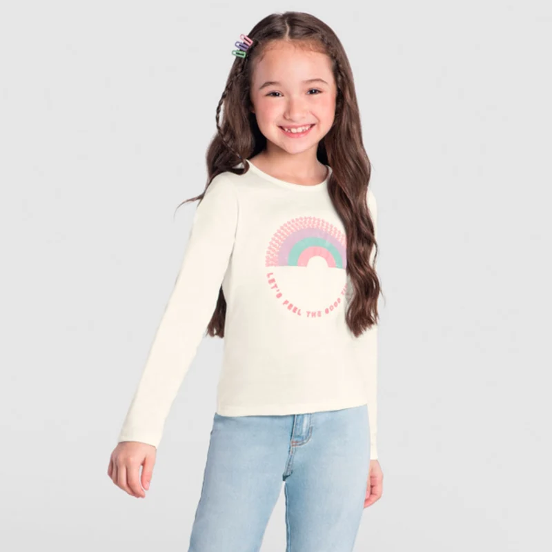 Blusinha Manga Longa Off White Arco Iris Brandili - Feminina 04 / Menina