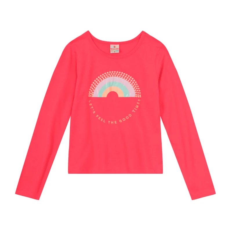 Blusinha Manga Longa Vermelha Arco Iris Brandili - Feminina 10 / Menina