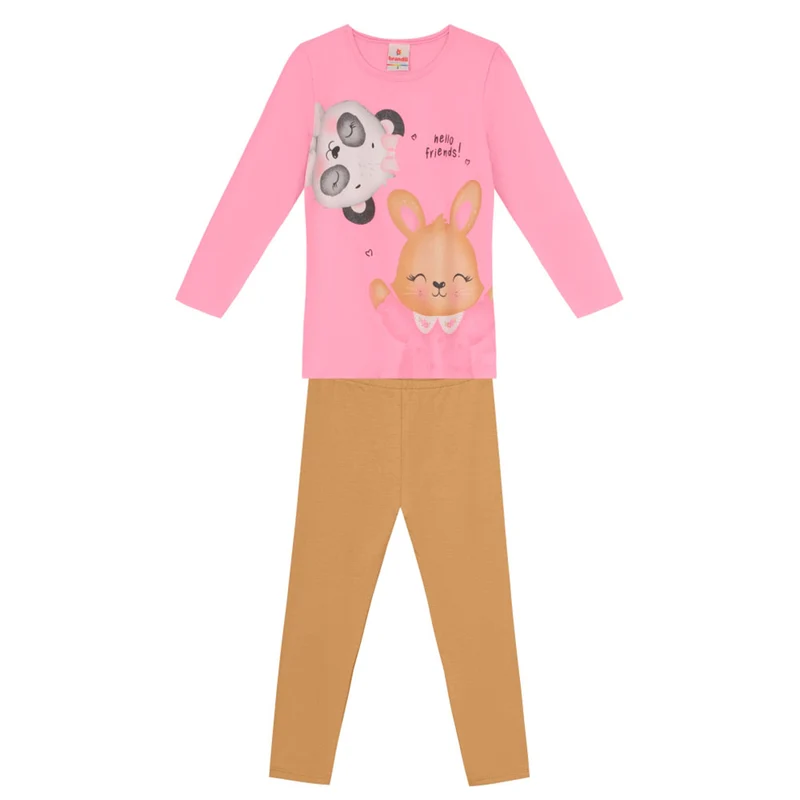 Conjunto Camiseta Manga Longa e Legging Panda Pink Brandili - Feminina 02 / Menina