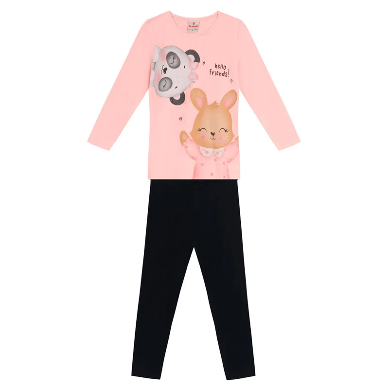 Conjunto Camiseta Manga Longa e Legging Panda Salmão Brandili - Feminina 02 / Menina