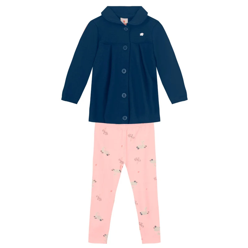 Conjunto Casaco Moletom e Calça Legging Estampada Brandili - Feminino 03 / Menina / Marinho