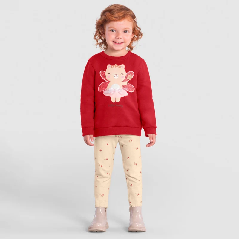 Conjunto Moletom e Legging Ursinha Bailarina Brandili - Feminino 01 / Menina / Rosa