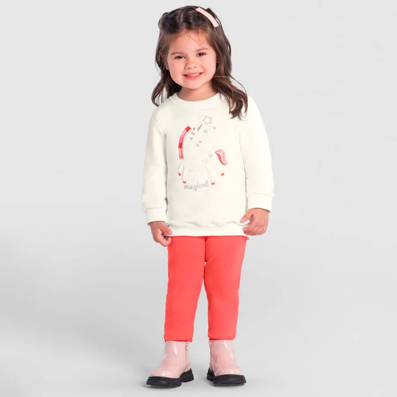 Conjunto Blusão e Calça Moletom Unicornio Magical Vermelho Brandili - Feminino 01 / Menina