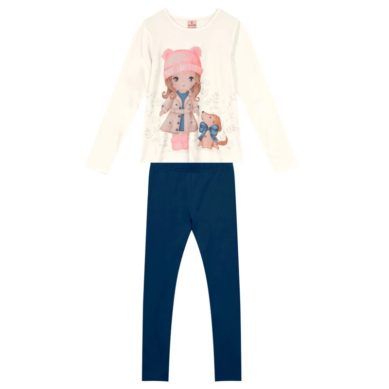 Conjunto Camiseta Estampada e Legging Marinho Brandili - Feminina 06 / Menina
