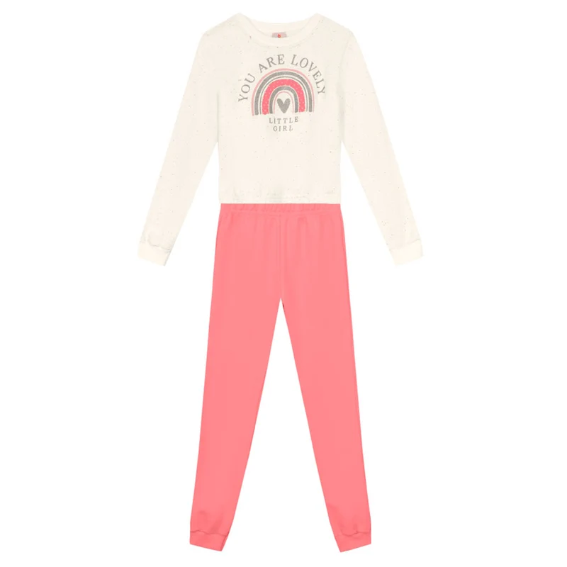 Conjunto Moletom Blusão e Calça Arco Íris Little Girl Rosa Brandili - Feminino 08 / Menina