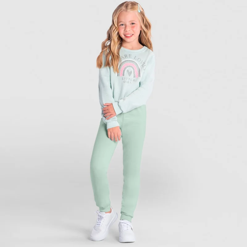Conjunto Moletom Blusão e Calça Arco Íris Little Girl Verde Brandili - Feminino 08 / Menina