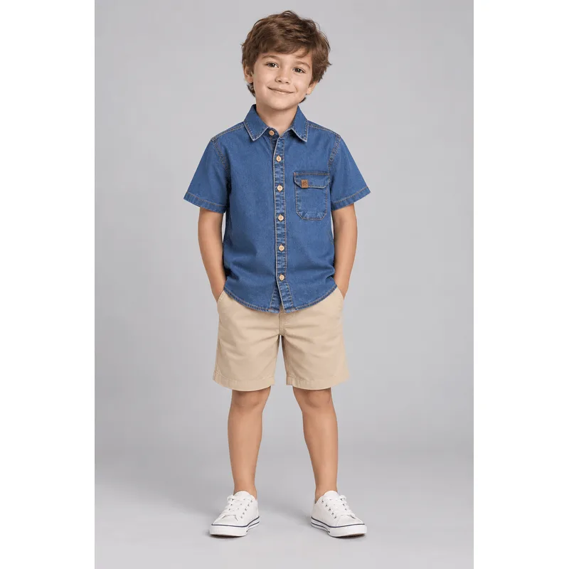 Camisa infantil menino em jeans Brandili - 6