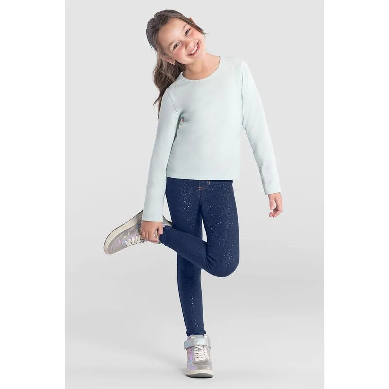 Calça legging infantil menina em cotton jeans com efeito brilho Brandili Calça legging infantil menina em cotton jeans Brandili - 1