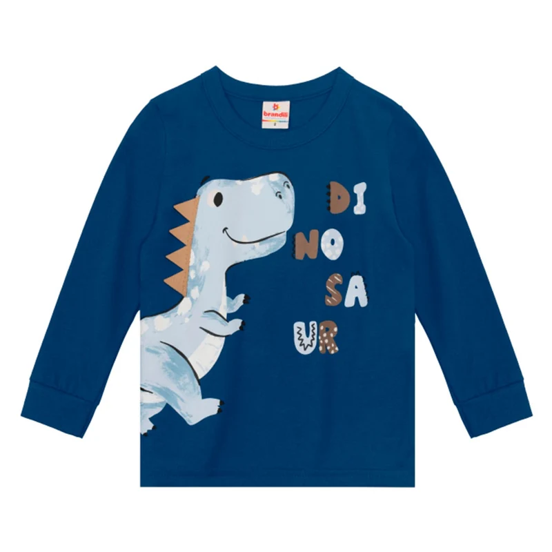 Camiseta Manga Longa Dinossauro Azul Brandili - Masculina 02 / Menino